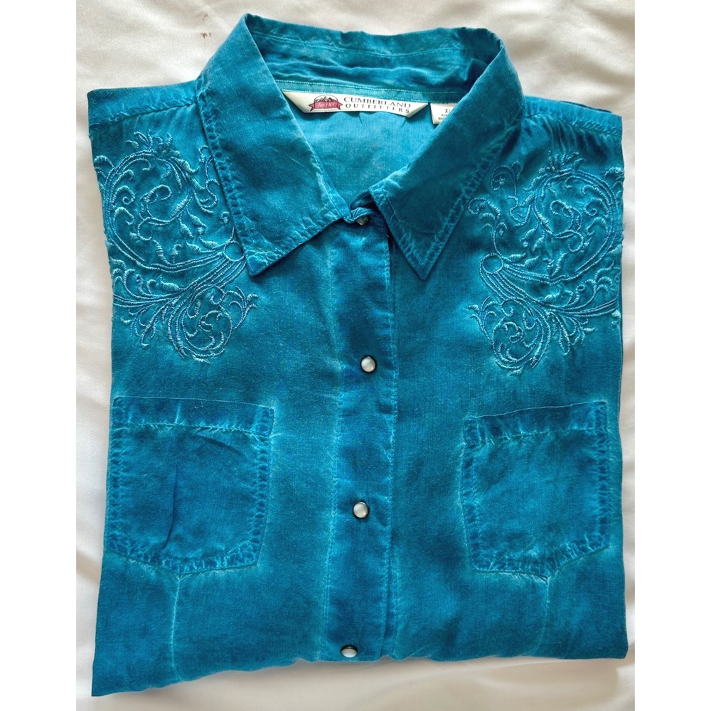 Women'sXL Cumberland Outfitters Turquoise Western Shirt Embroidered  /Cowgirl